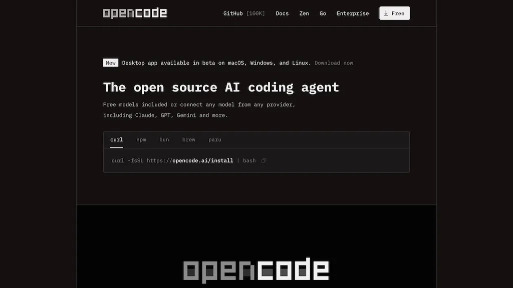 OpenCode.ai AI tool screenshot