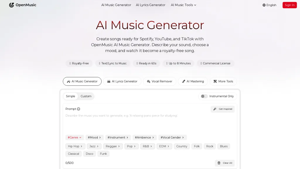 OpenMusic AI tool screenshot