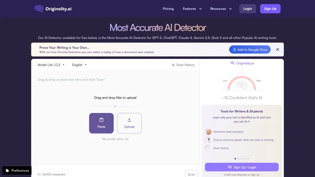 Originality.AI AI tool screenshot