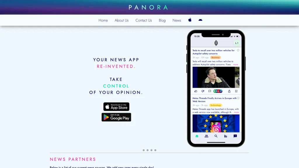 PANORA News App website