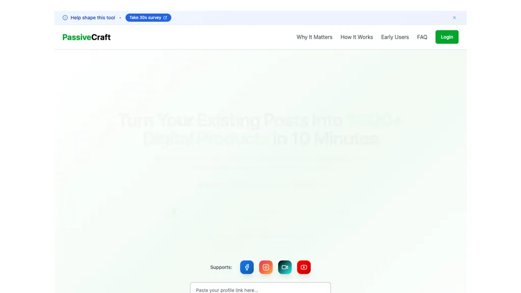 PassiveCraft AI tool screenshot