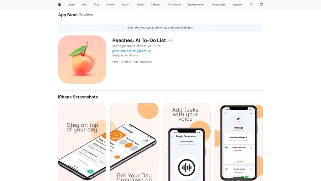 Peaches: AI To-Do List website