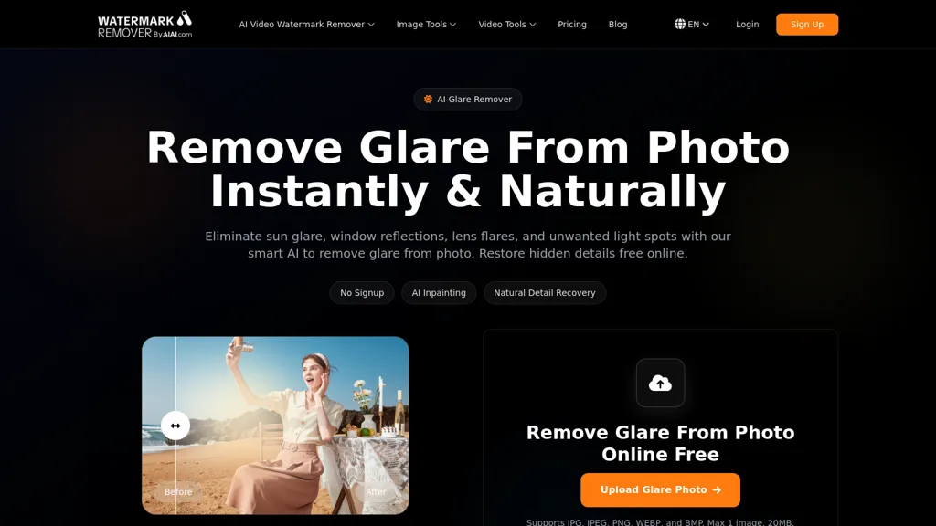 Photo Glare Remover - AIAI AI tool screenshot