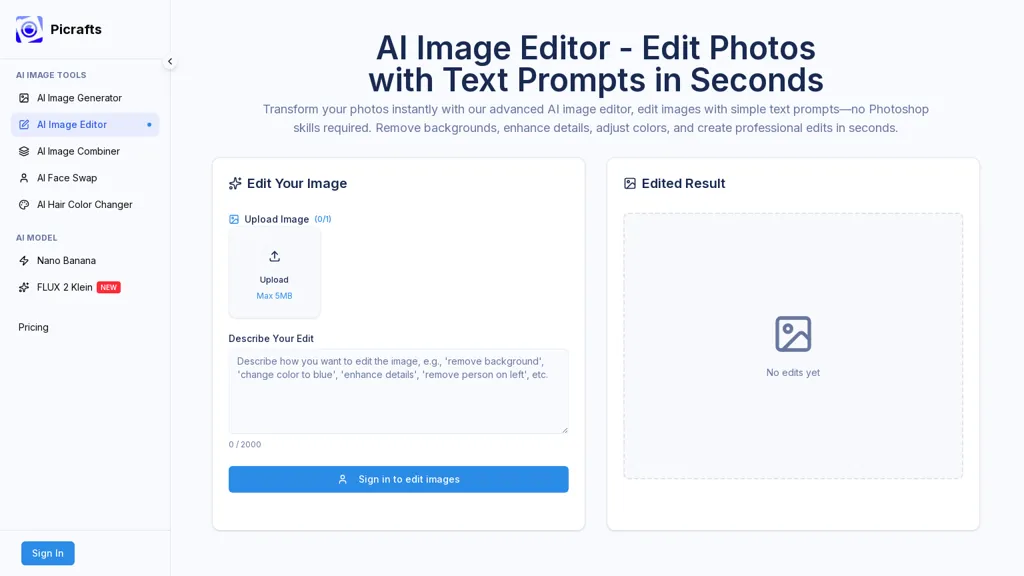 PiCrafts ai image editor AI tool screenshot