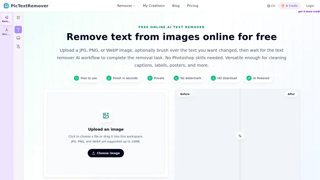 PicTextRemover AI tool screenshot
