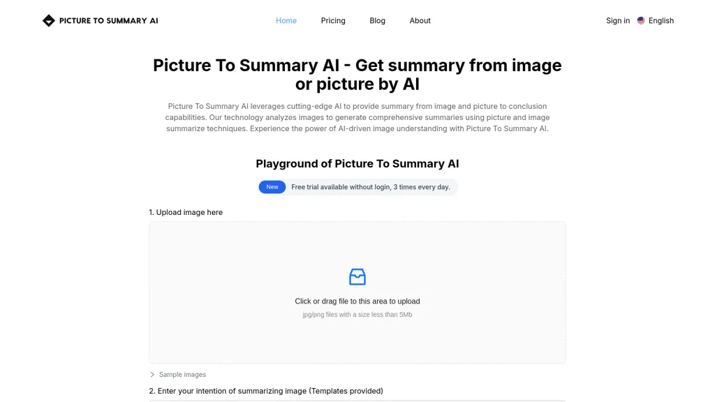 Picture To Summary AI website