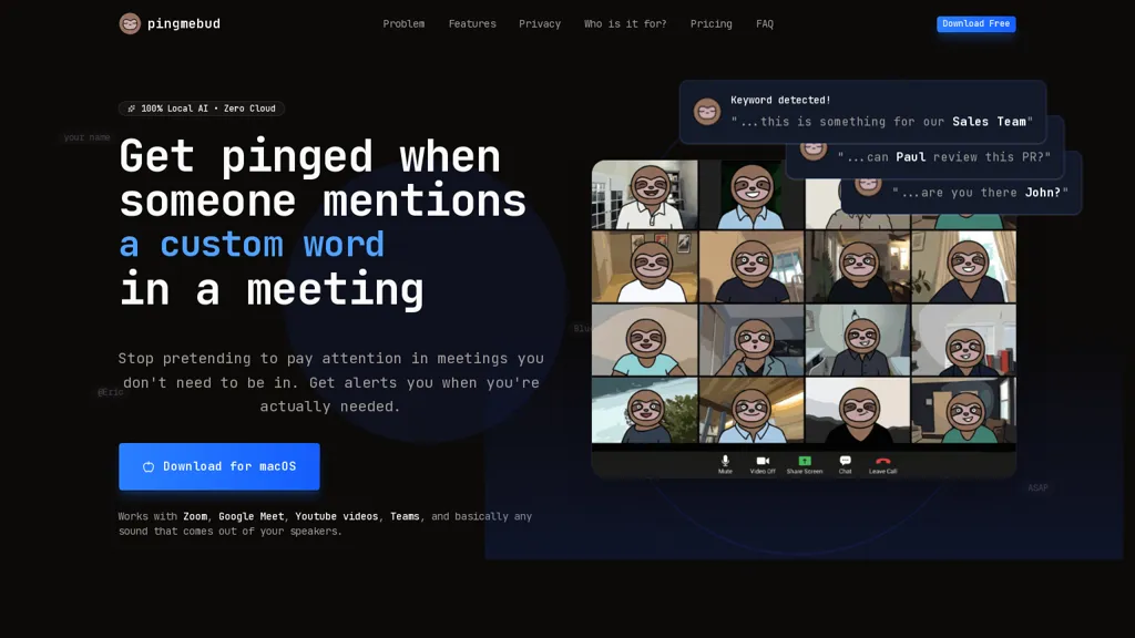 PingMeBud AI tool screenshot