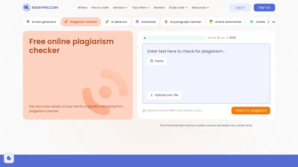 Plagiarism Checker- Essaypro AI tool screenshot