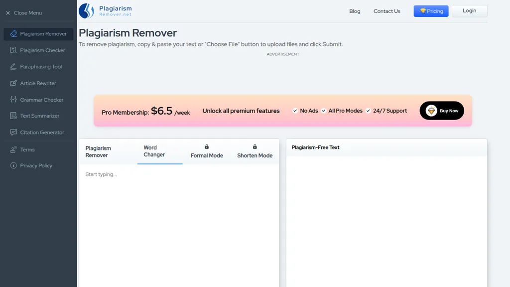Plagiarism Remover AI tool screenshot