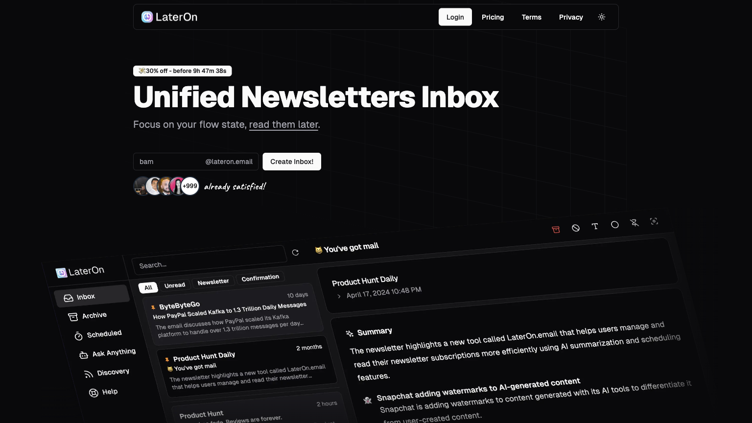 Lateron.email - AI Productivity Tool