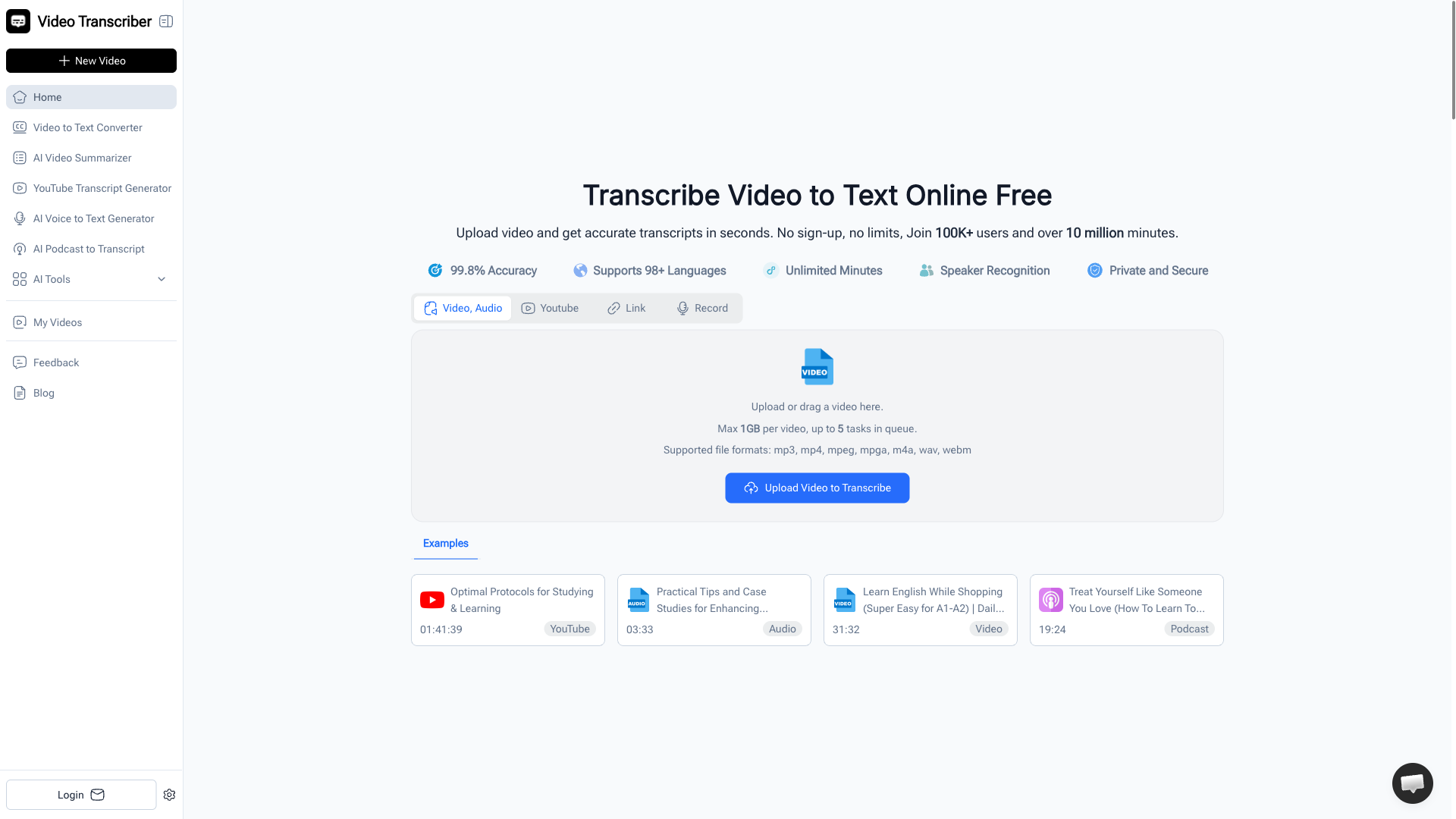 Video Transcriber AI - AI Transcriber Tool