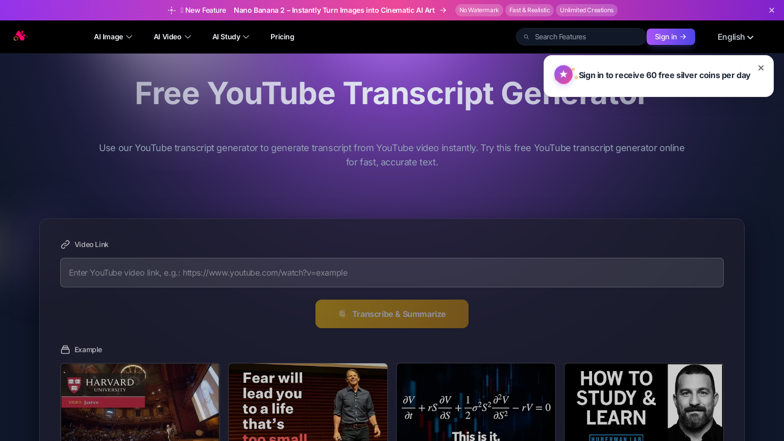 Arting.ai - YouTube Transcript-Generator - AI Transcriber Tool