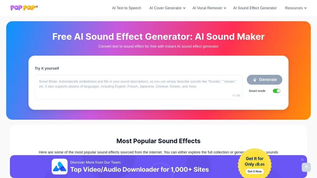 PopPop AI Sound Effect website