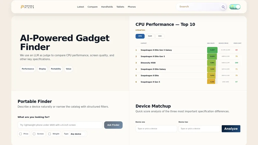 Portable Picks AI tool screenshot