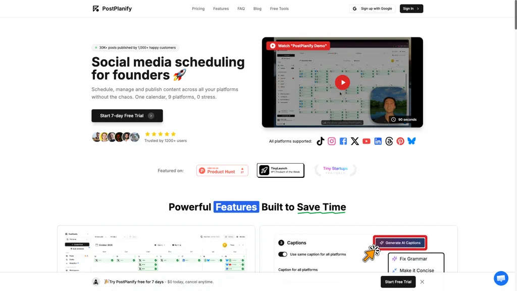 PostPlanify AI tool screenshot