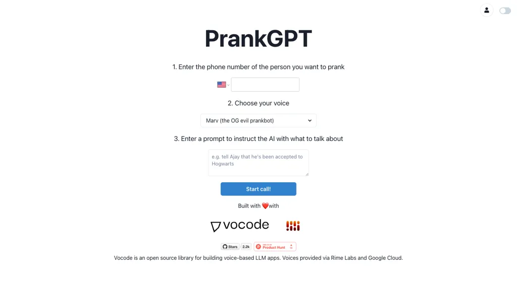 PrankGPT website