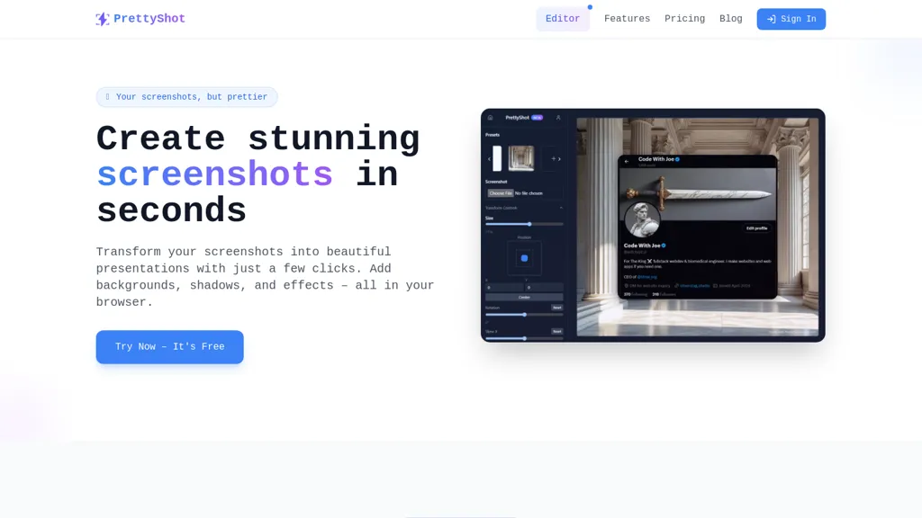 PrettyShot AI tool screenshot