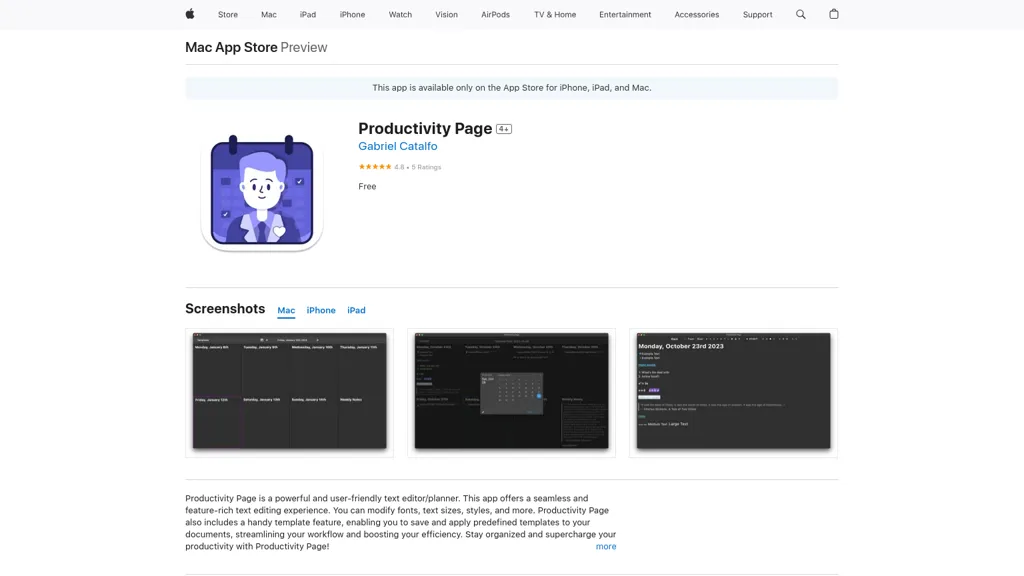 Productivity Page website