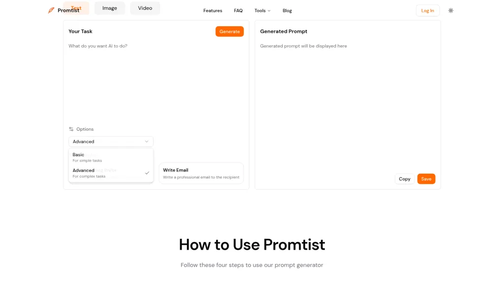 Promtist AI tool screenshot