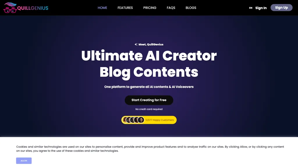 QuillGenius AI Copywriting Tool website