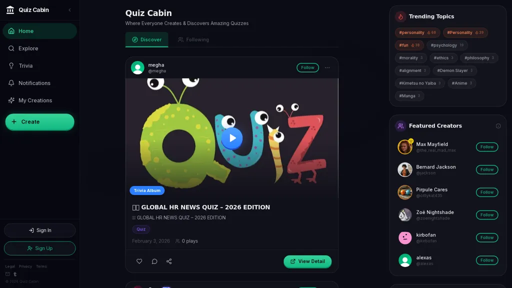 Quiz Cabin AI tool screenshot