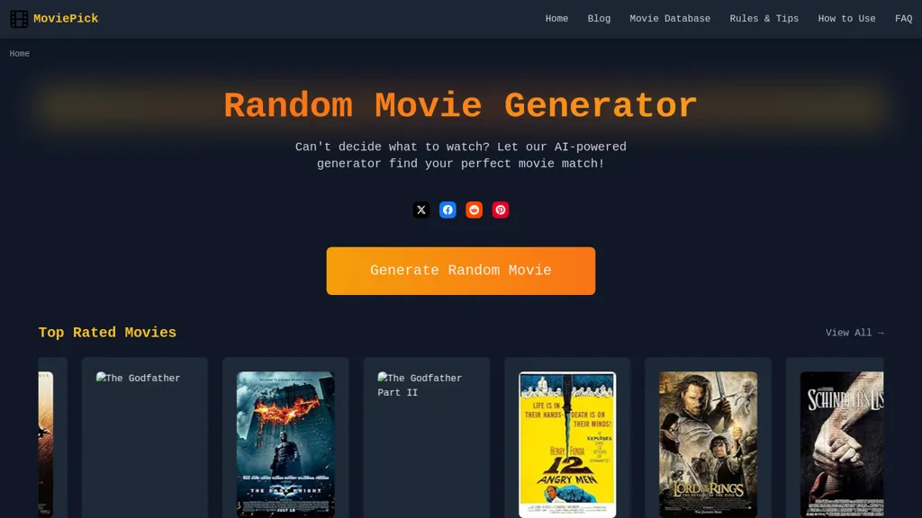 Random Movie Generator website