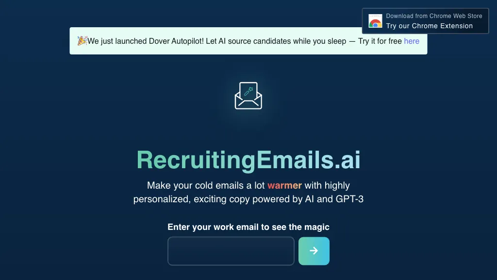 Recruiting Emails AI by Dover website