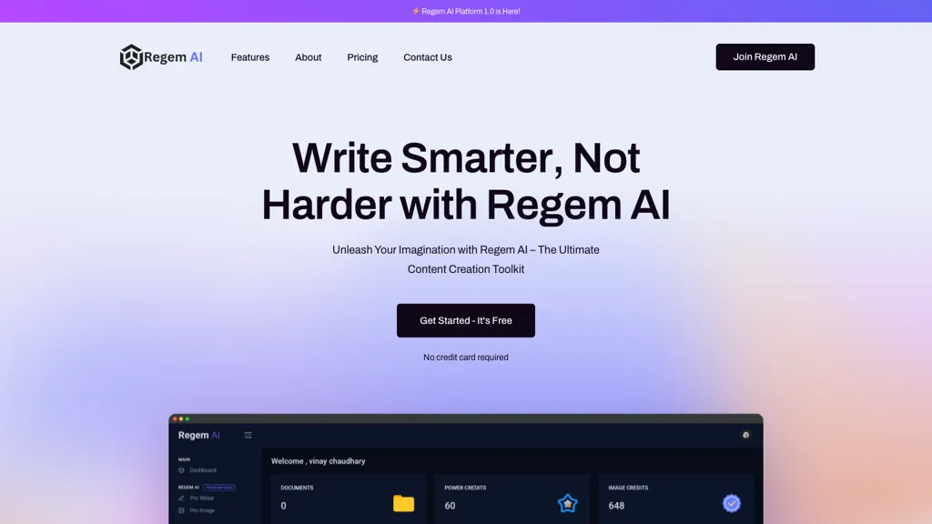 Regem AI Platform website