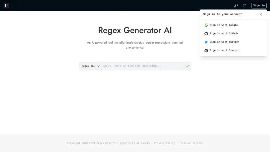 Regex Generator AI website