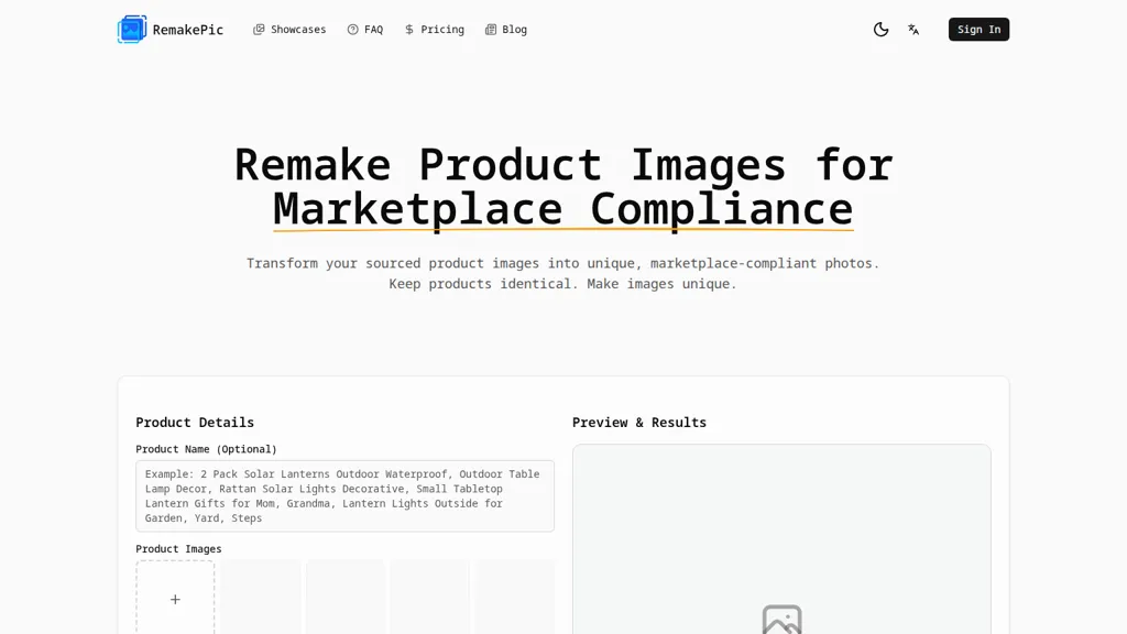 RemakePic AI tool screenshot