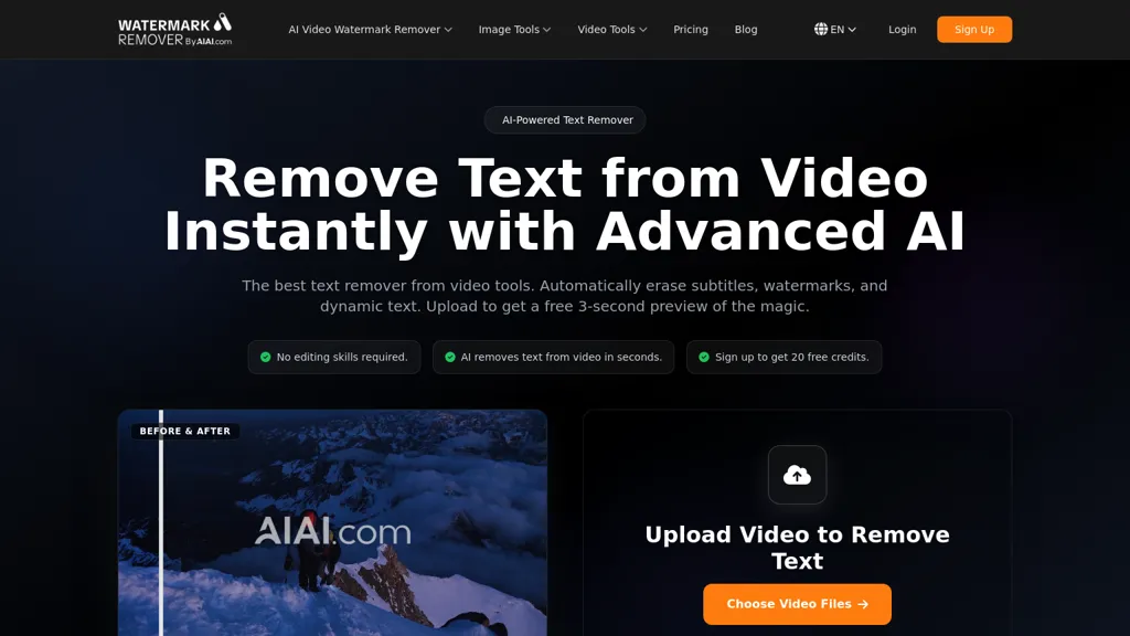 Remove text from video - AIAI AI tool screenshot