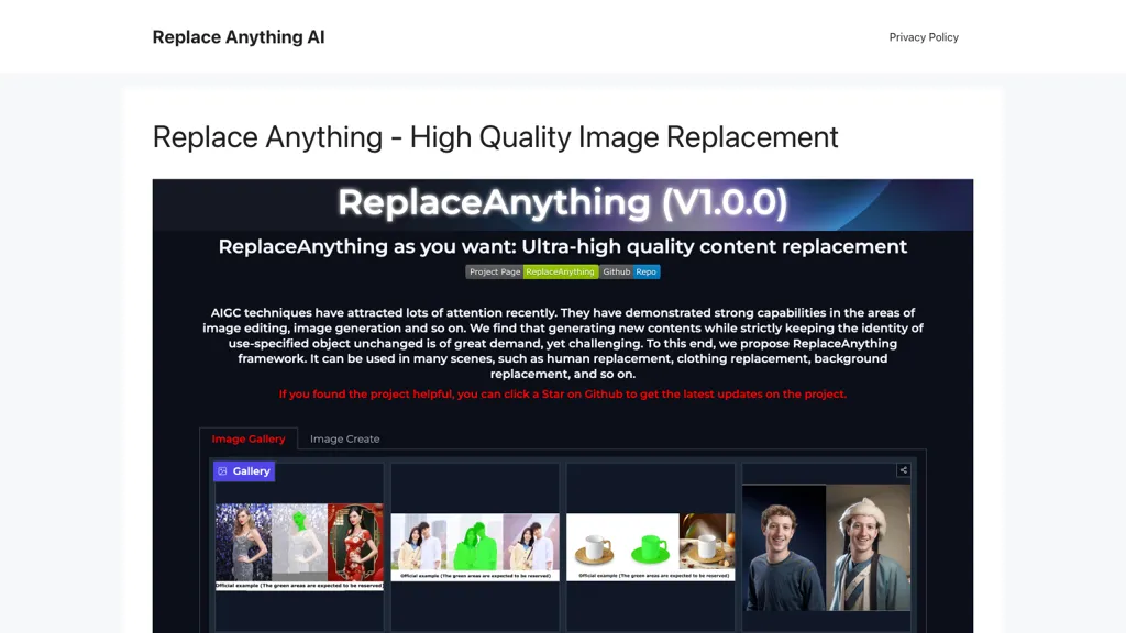 Replace Anything AI website