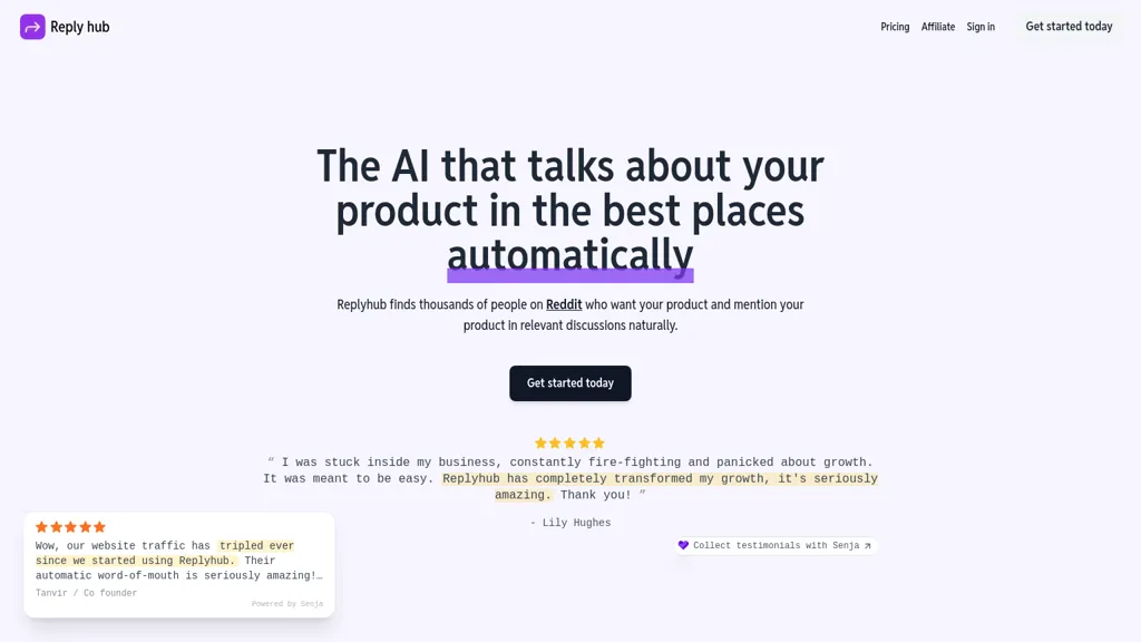 Reply Hub AI tool screenshot