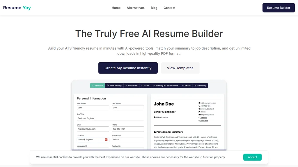 Resume Yay AI tool screenshot