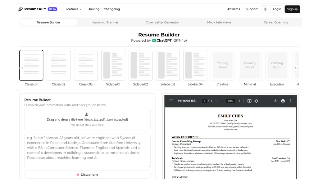 ResumeAI website