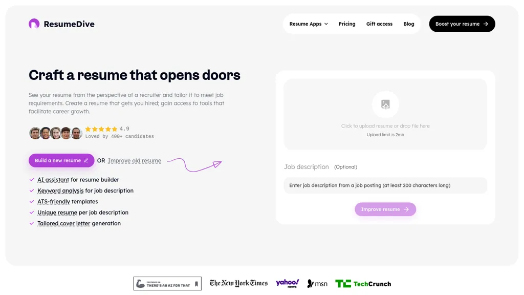ResumeDive website