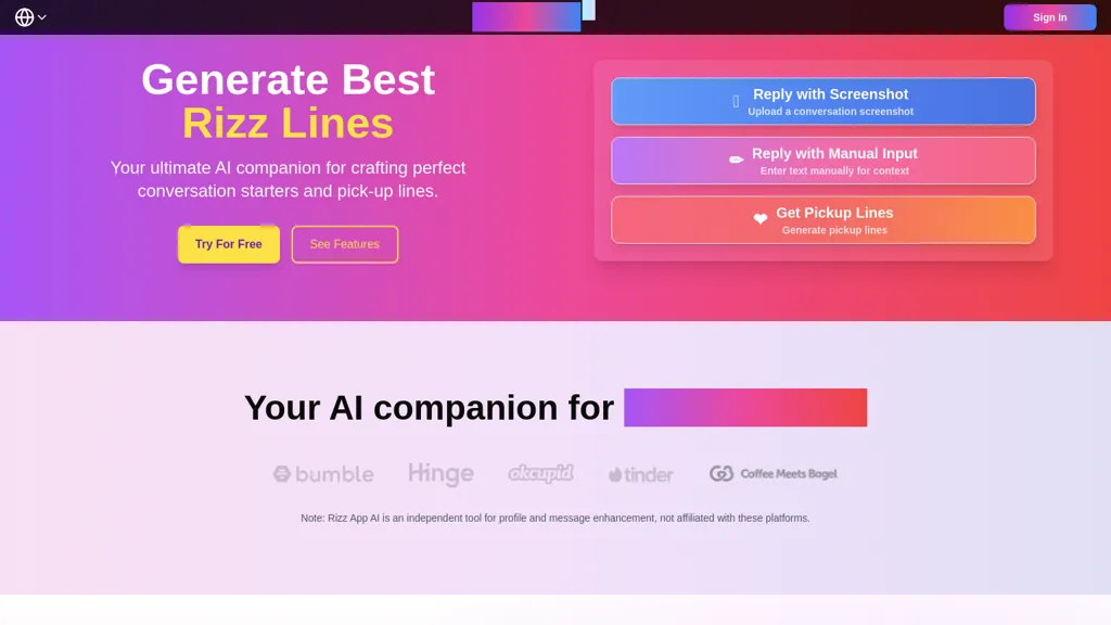 Rizz App AI website