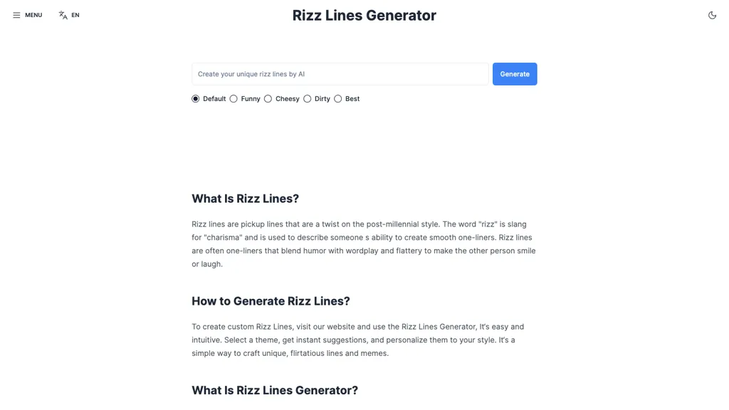 Rizzlines.app website