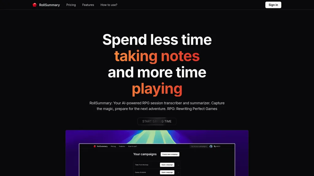 RollSummary AI tool screenshot