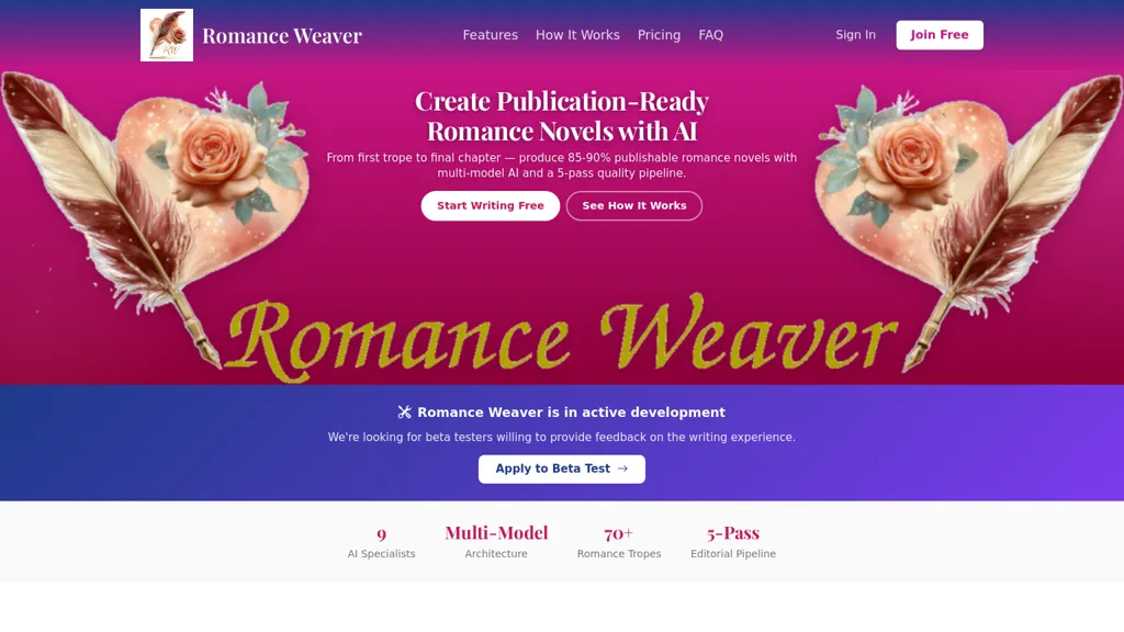 Romance Weaver AI tool screenshot