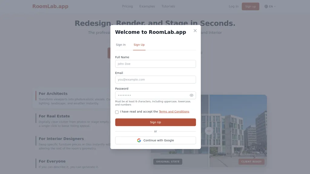 Roomlab AI tool screenshot