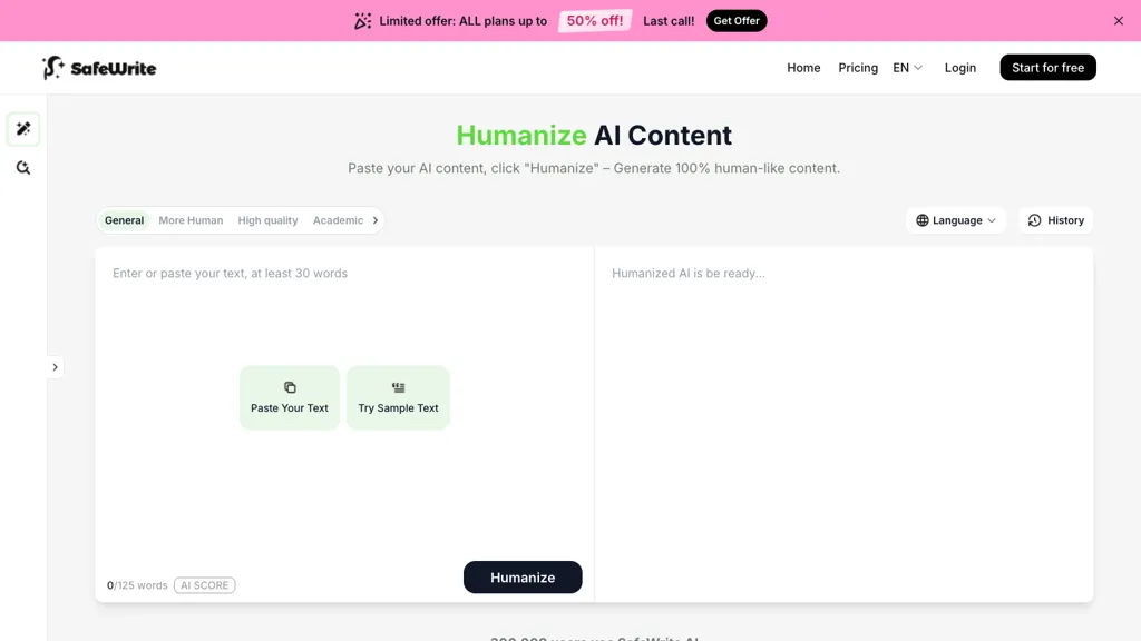SafeWrite AI AI tool screenshot