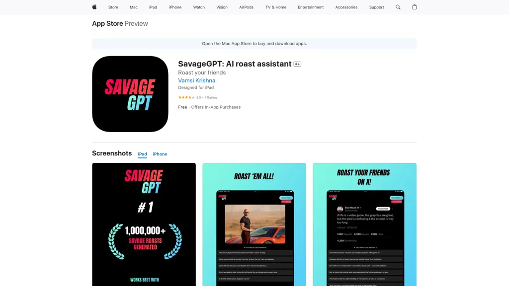 SavageGPT AI tool screenshot