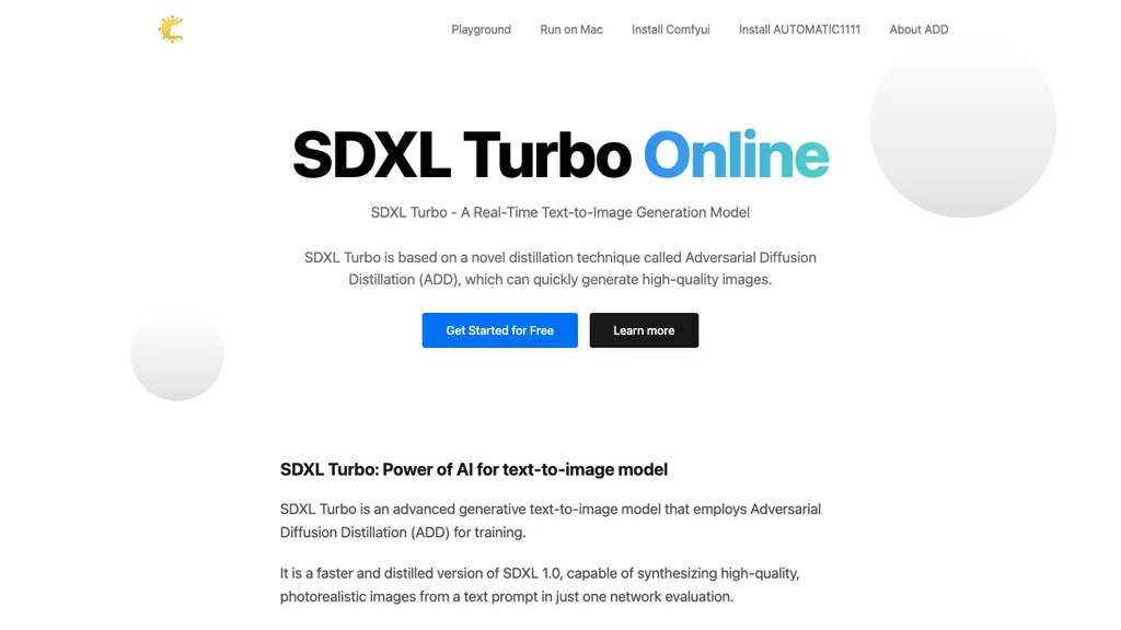 SDXL TURBO ONLINE website