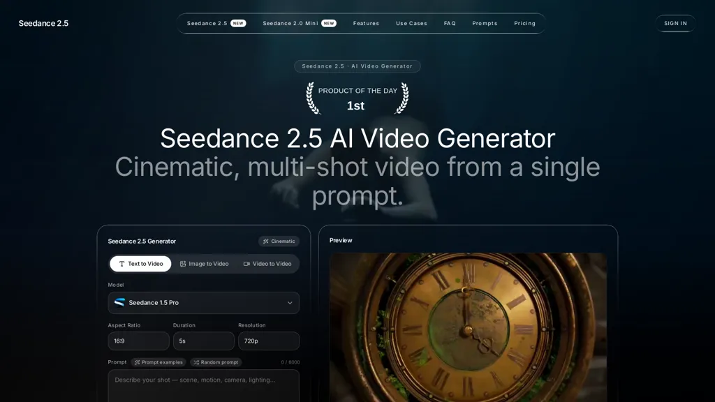 Seadance-video.com AI tool screenshot