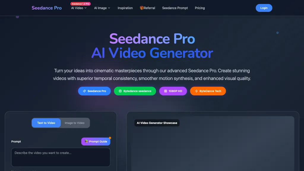 Seedance pro AI tool screenshot