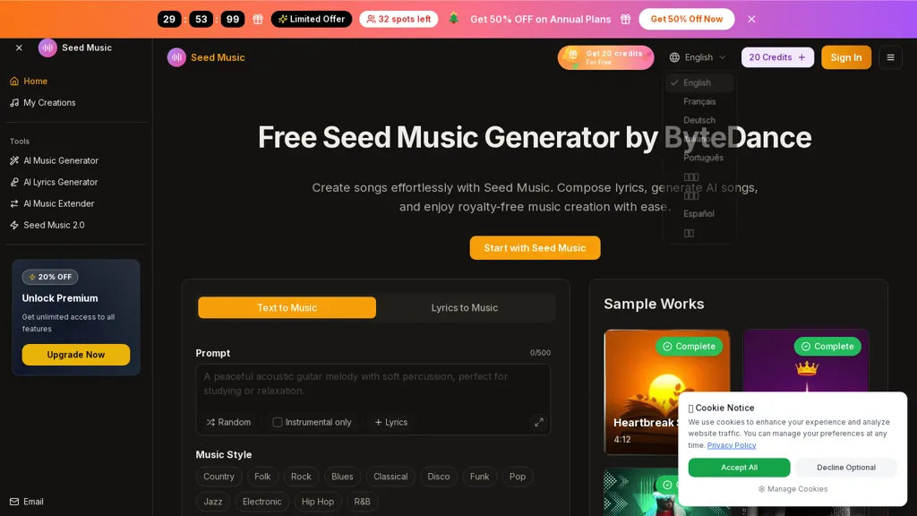 Seedmusic.app AI tool screenshot