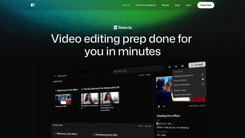 Selects - cutback.video AI tool screenshot