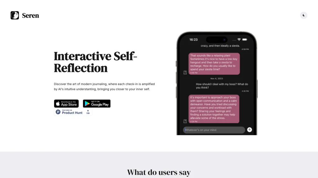 Seren AI Journaling AI tool screenshot