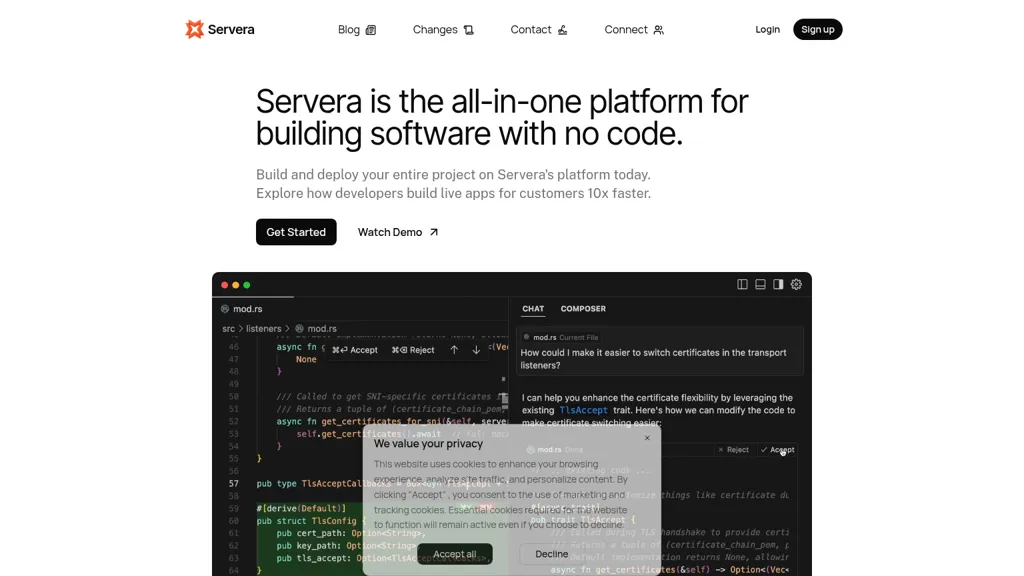 Servera AI tool screenshot